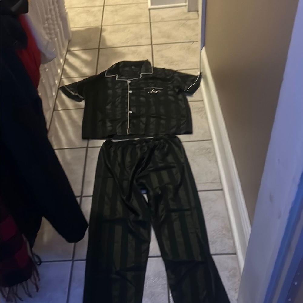 Black Satin Pajama Set